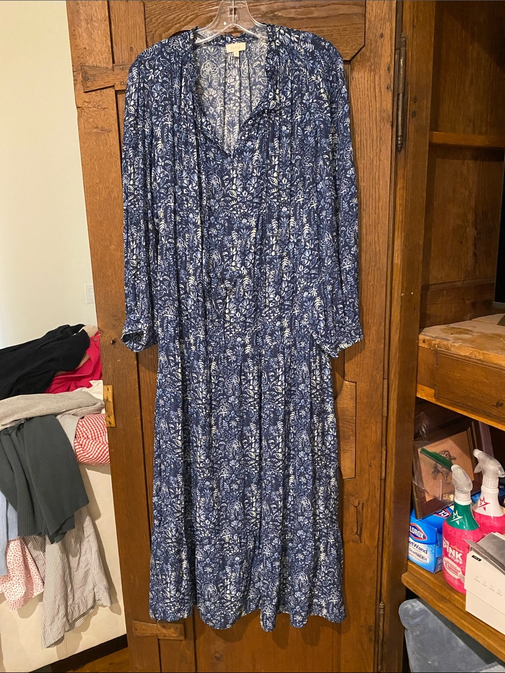 Pablo Blue Floral Long Sleeve Maxi Dress